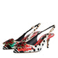 Multicolor Leather Crystal Heels Slingback Shoes