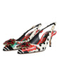 Multicolor Leather Crystal Heels Slingback Shoes