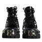 Black Leather Studded Trekking Boots Shoes