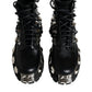 Black Leather Studded Trekking Boots Shoes