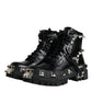 Black Leather Studded Trekking Boots Shoes