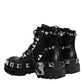 Black Leather Studded Trekking Boots Shoes