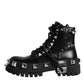 Black Leather Studded Trekking Boots Shoes