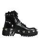 Black Leather Studded Trekking Boots Shoes