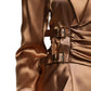 Brown Satin Long Sleeves Wrap Sheath Mini Dress