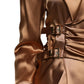 Brown Satin Long Sleeves Wrap Sheath Mini Dress
