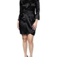 Black Satin Long Sleeves Wrap Sheath Mini Dress