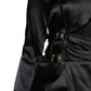 Black Satin Long Sleeves Wrap Sheath Mini Dress