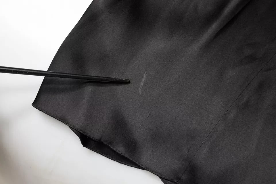 Black Satin Long Sleeves Wrap Sheath Mini Dress