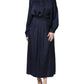 Dark Blue Long Sleeves Pleated A-line Maxi Dress