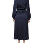 Dark Blue Long Sleeves Pleated A-line Maxi Dress