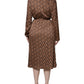 Brown Printed Long Sleeves V-neck Wrap Midi Dress