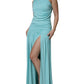 Light Blue Jersey Long Drape One Shoulder Dress