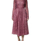 Fuchsia Floral Lace Long Sleeve Maxi Dress