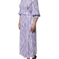 White Purple Patterned Viscose Short Sleeves Maxi Dress