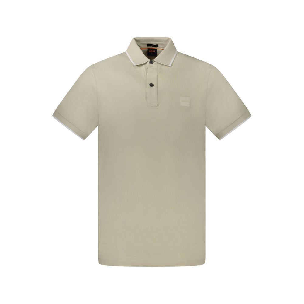 Beige Cotton Men Polo Shirt