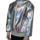 Silver Iridescent Full Zip Men Bomber Jacket