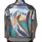 Silver Iridescent Full Zip Men Bomber Jacket