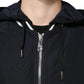 Black Hooded Full Zip Men Bomber Jacket