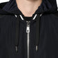 Black Hooded Full Zip Men Bomber Jacket