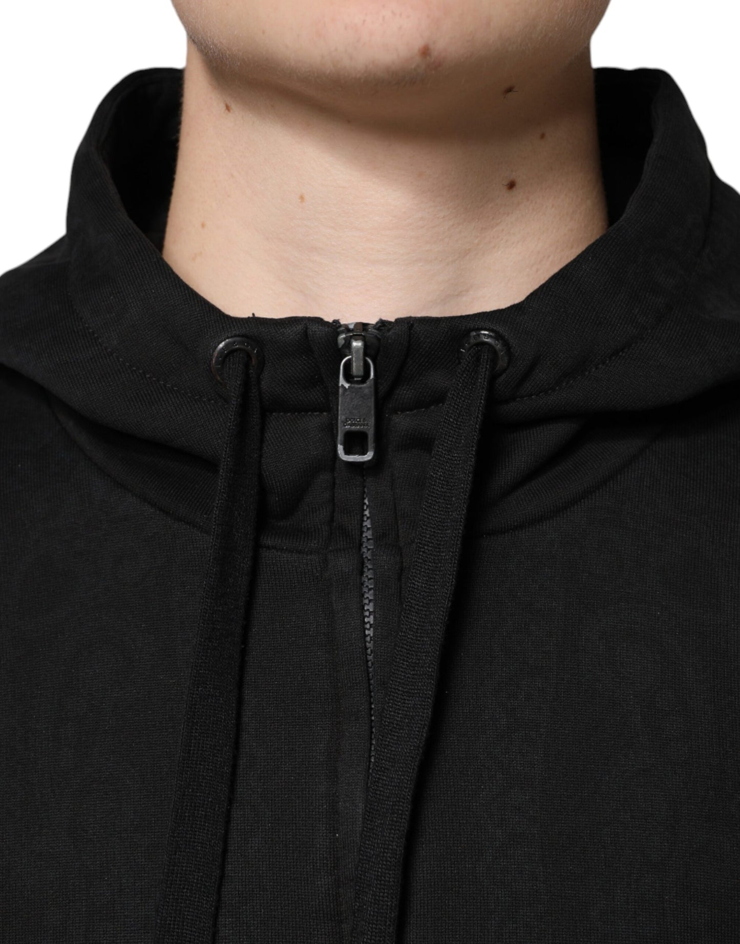 Black Cotton Full Zip Hooded Bomber Jacket