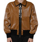Brown Leather Full Zip Men Bomber Jacket