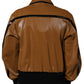 Brown Leather Full Zip Men Bomber Jacket