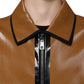 Brown Leather Full Zip Men Bomber Jacket