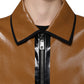 Brown Leather Full Zip Men Bomber Jacket