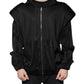 Black Viscose Full Zip Hooded Bomber Jacket