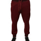 Dark Red Cotton Men Jogger Sweatpants Pants