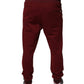 Dark Red Cotton Men Jogger Sweatpants Pants