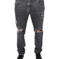 Dark Gray Tattered Cotton Skinny Denim Jeans