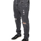 Dark Gray Tattered Cotton Skinny Denim Jeans