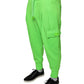 Neon Green Polyester Cargo Jogger Sweatpants Pants