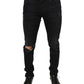 Black Tattered Cotton Skinny Men Denim Jeans