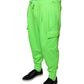 Neon Green Polyester Cargo Jogger Sweatpants Pants