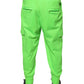 Neon Green Polyester Cargo Jogger Sweatpants Pants