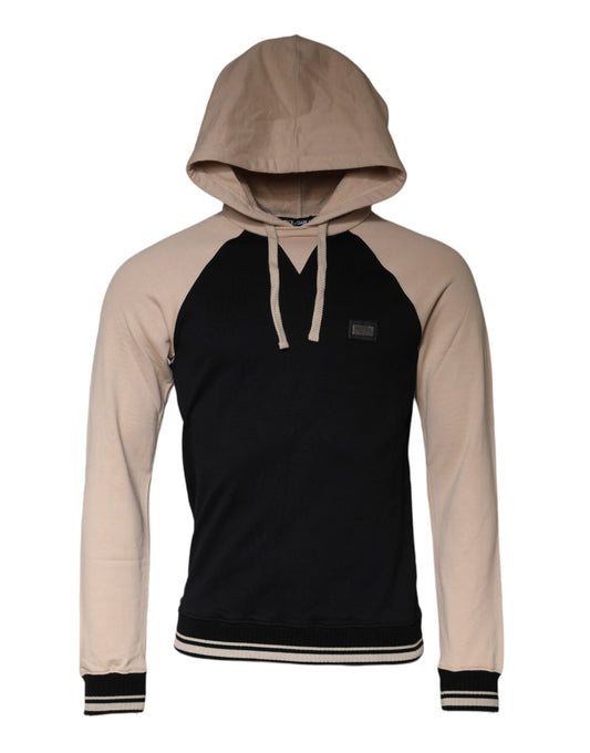 Black Beige Hooded Men Sweatshirt Sweater