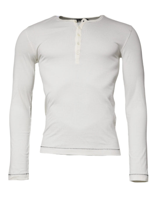 White Round Neck Buttoned Pullover Sweater