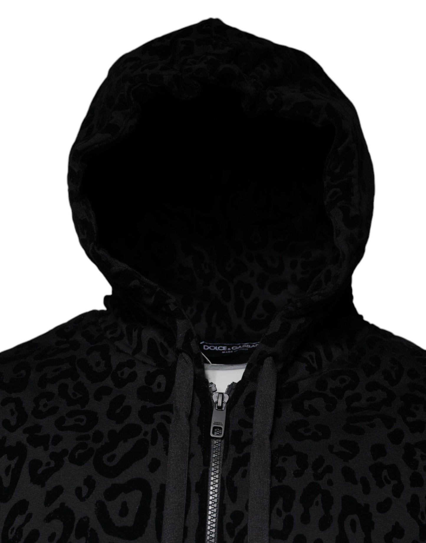 Black Leopard Cotton Hooded Full Zip Sweater