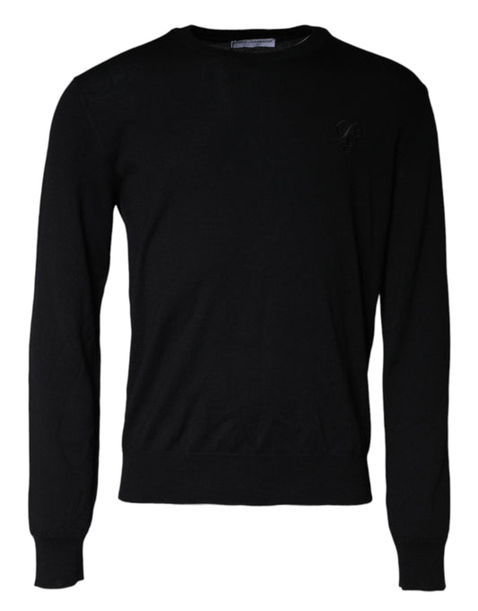 Black Wool Knit Crew Neck Pullover Sweater