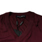 Maroon Cashmere V-neck Men Pullover Sweater