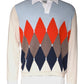 Multicolor Patterned Collared Long Sleeves Pullover Sweater