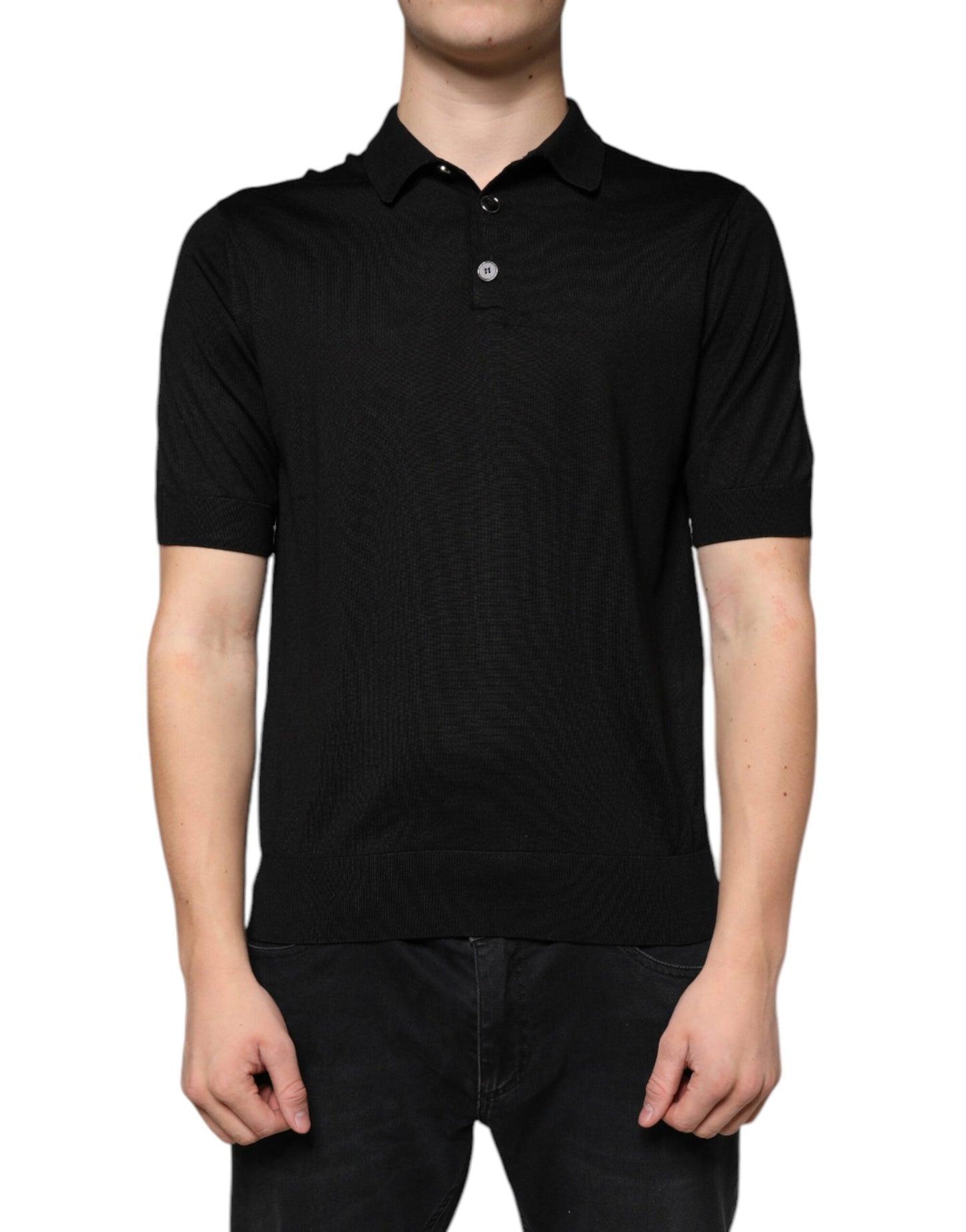 Black Silk Short Sleeves Men Polo T-shirt