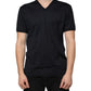 Black Logo Cotton Vneck Short Sleeve T-shirt