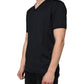 Black Logo Cotton Vneck Short Sleeve T-shirt