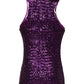 Purple Sequin Round Neck Sleeveless T-shirt