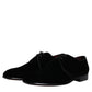 Black Velvet Leather Lace Up Derby Shoes