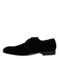 Black Velvet Leather Lace Up Derby Shoes